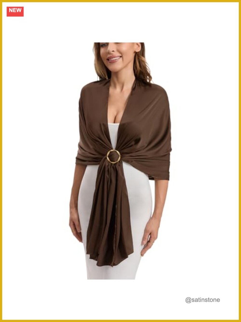 Silk Satin Shawl Wrap with Buckle for Evening Party Bridal Scarf